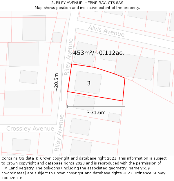 3, RILEY AVENUE, HERNE BAY, CT6 8AS: Plot and title map