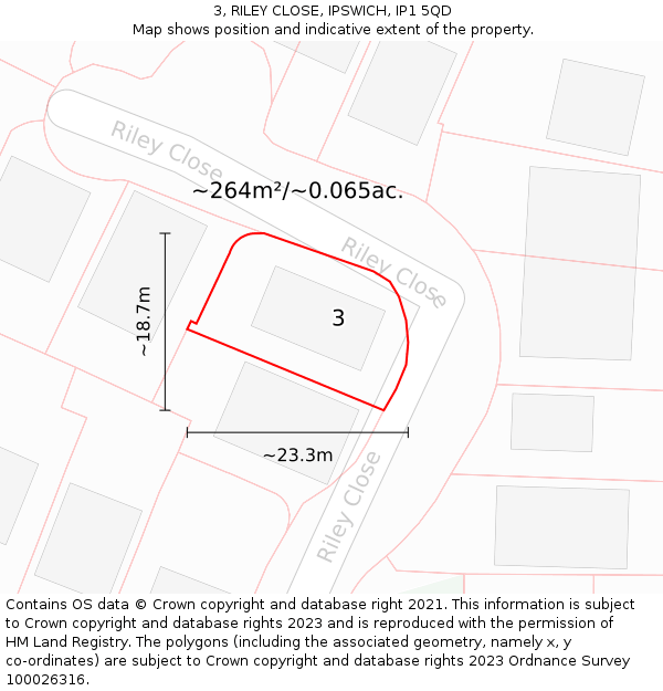3, RILEY CLOSE, IPSWICH, IP1 5QD: Plot and title map