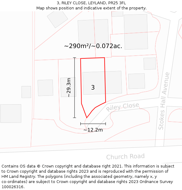 3, RILEY CLOSE, LEYLAND, PR25 3FL: Plot and title map