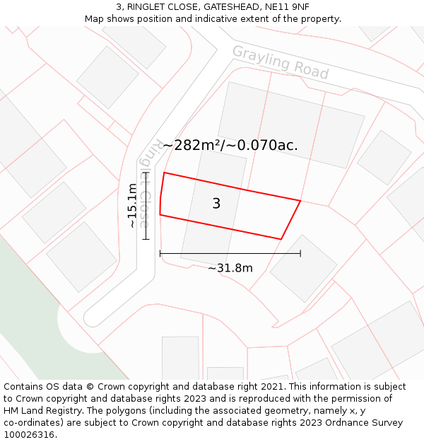 3, RINGLET CLOSE, GATESHEAD, NE11 9NF: Plot and title map