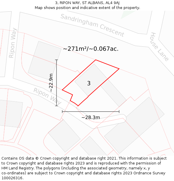 3, RIPON WAY, ST ALBANS, AL4 9AJ: Plot and title map