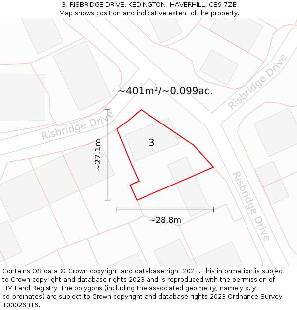 3, RISBRIDGE DRIVE, KEDINGTON, HAVERHILL, CB9 7ZE: Plot and title map