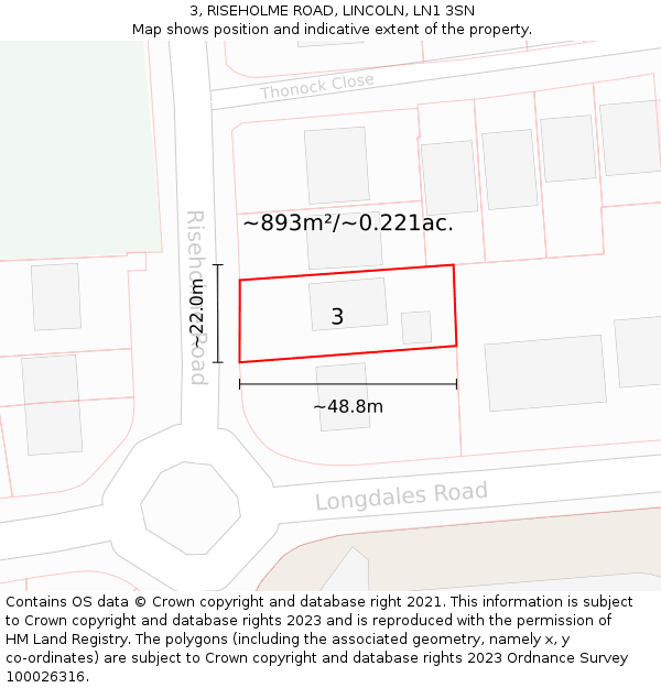 3, RISEHOLME ROAD, LINCOLN, LN1 3SN: Plot and title map