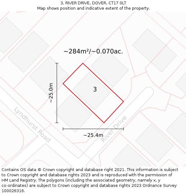 3, RIVER DRIVE, DOVER, CT17 0LT: Plot and title map