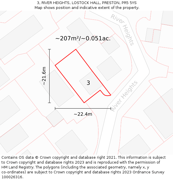 3, RIVER HEIGHTS, LOSTOCK HALL, PRESTON, PR5 5YS: Plot and title map