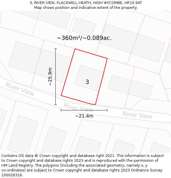 3, RIVER VIEW, FLACKWELL HEATH, HIGH WYCOMBE, HP10 9AT: Plot and title map