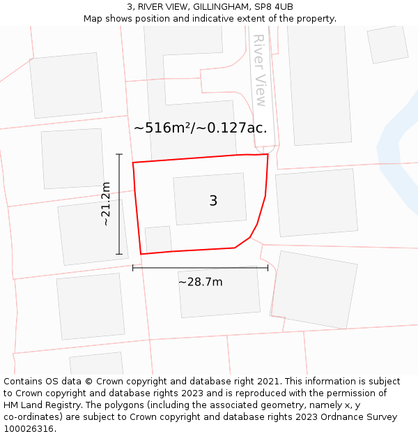 3, RIVER VIEW, GILLINGHAM, SP8 4UB: Plot and title map