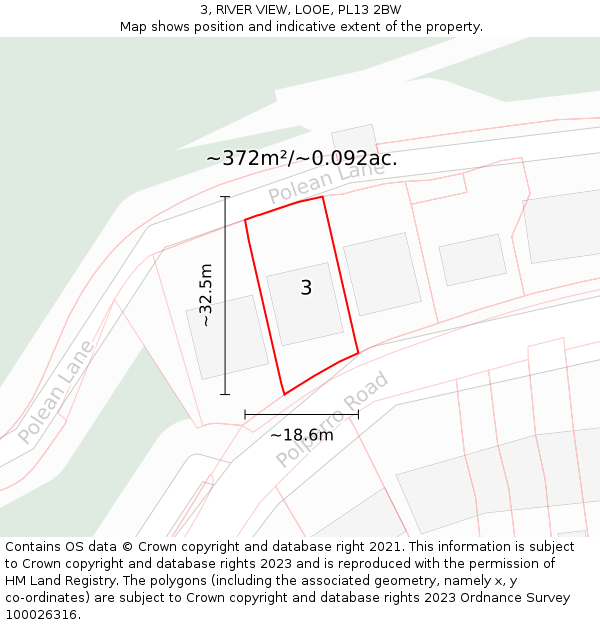 3, RIVER VIEW, LOOE, PL13 2BW: Plot and title map