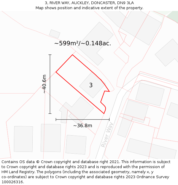 3, RIVER WAY, AUCKLEY, DONCASTER, DN9 3LA: Plot and title map