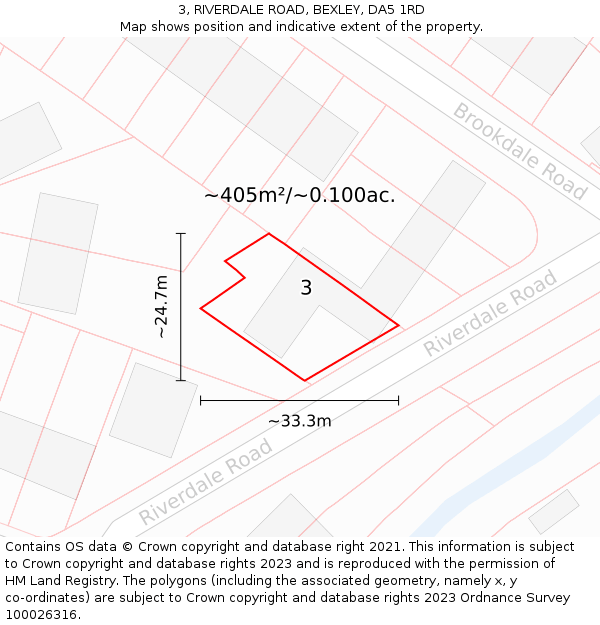 3, RIVERDALE ROAD, BEXLEY, DA5 1RD: Plot and title map