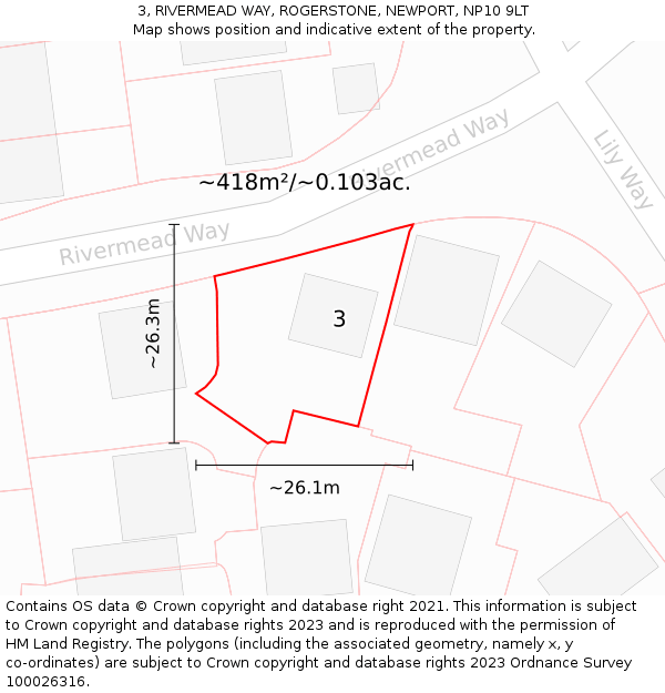 3, RIVERMEAD WAY, ROGERSTONE, NEWPORT, NP10 9LT: Plot and title map