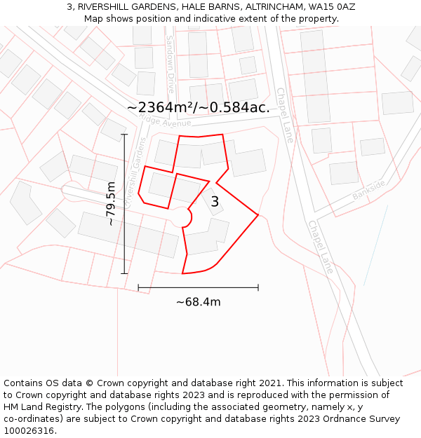 3, RIVERSHILL GARDENS, HALE BARNS, ALTRINCHAM, WA15 0AZ: Plot and title map