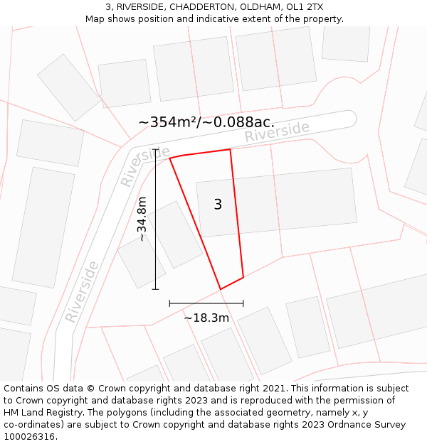 3, RIVERSIDE, CHADDERTON, OLDHAM, OL1 2TX: Plot and title map