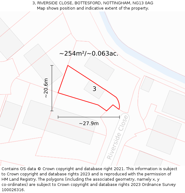 3, RIVERSIDE CLOSE, BOTTESFORD, NOTTINGHAM, NG13 0AG: Plot and title map
