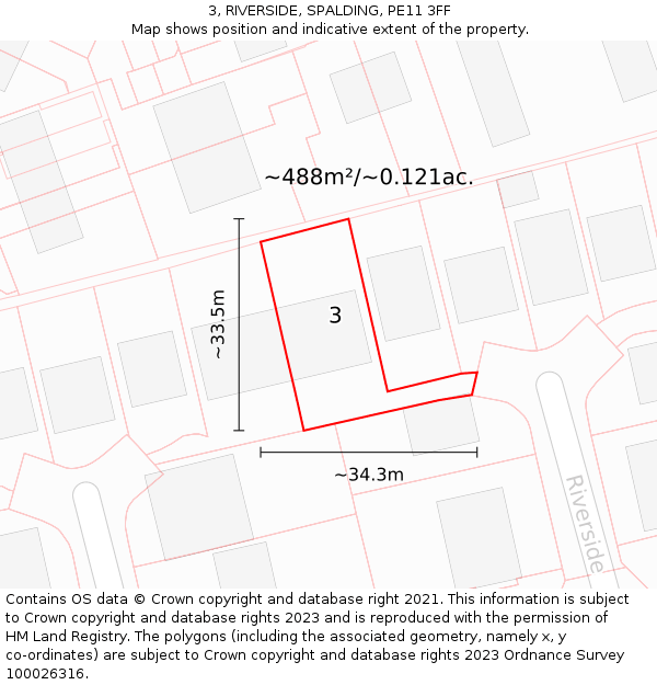 3, RIVERSIDE, SPALDING, PE11 3FF: Plot and title map