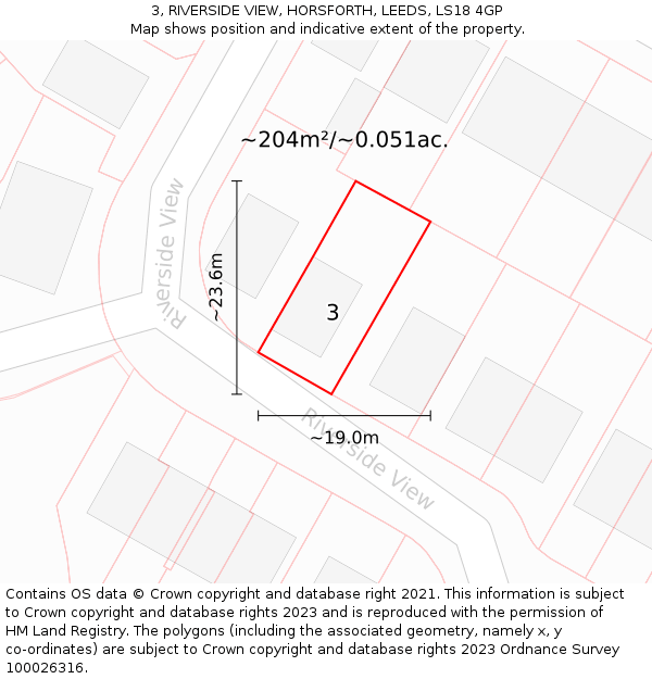 3, RIVERSIDE VIEW, HORSFORTH, LEEDS, LS18 4GP: Plot and title map