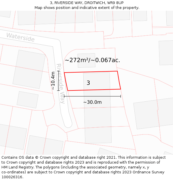 3, RIVERSIDE WAY, DROITWICH, WR9 8UP: Plot and title map