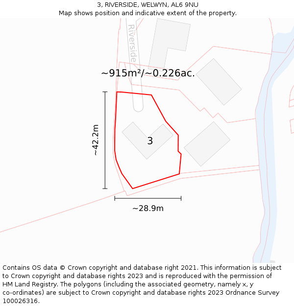 3, RIVERSIDE, WELWYN, AL6 9NU: Plot and title map
