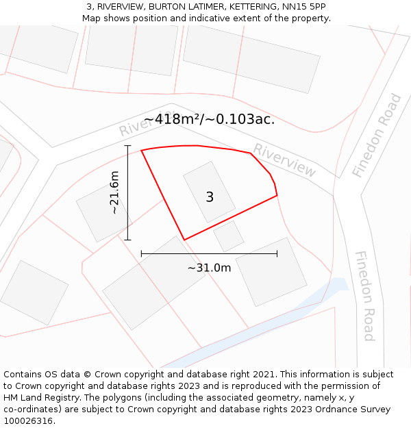3, RIVERVIEW, BURTON LATIMER, KETTERING, NN15 5PP: Plot and title map