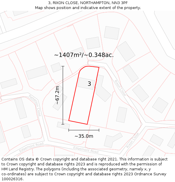 3, RIXON CLOSE, NORTHAMPTON, NN3 3PF: Plot and title map