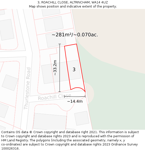 3, ROACHILL CLOSE, ALTRINCHAM, WA14 4UZ: Plot and title map