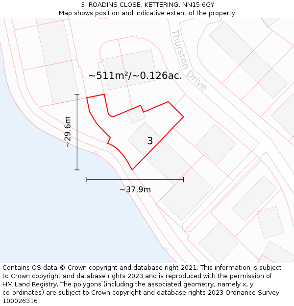 3, ROADINS CLOSE, KETTERING, NN15 6GY: Plot and title map