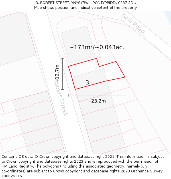 3, ROBERT STREET, YNYSYBWL, PONTYPRIDD, CF37 3DU: Plot and title map
