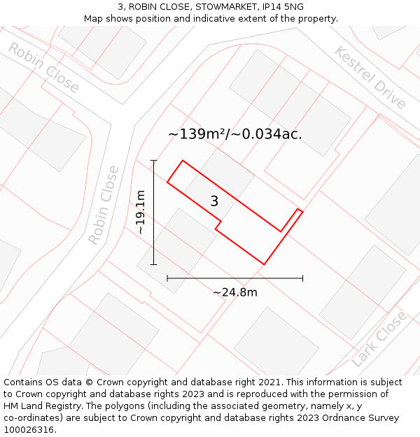 3, ROBIN CLOSE, STOWMARKET, IP14 5NG: Plot and title map
