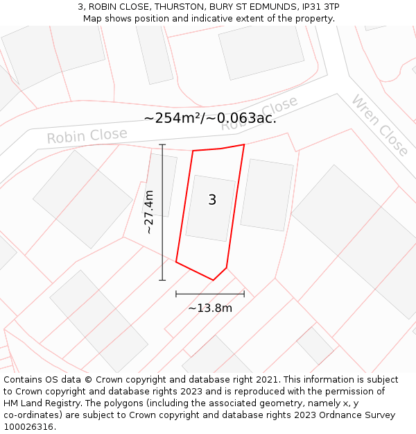 3, ROBIN CLOSE, THURSTON, BURY ST EDMUNDS, IP31 3TP: Plot and title map