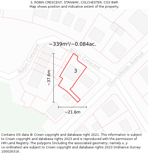 3, ROBIN CRESCENT, STANWAY, COLCHESTER, CO3 8WR: Plot and title map