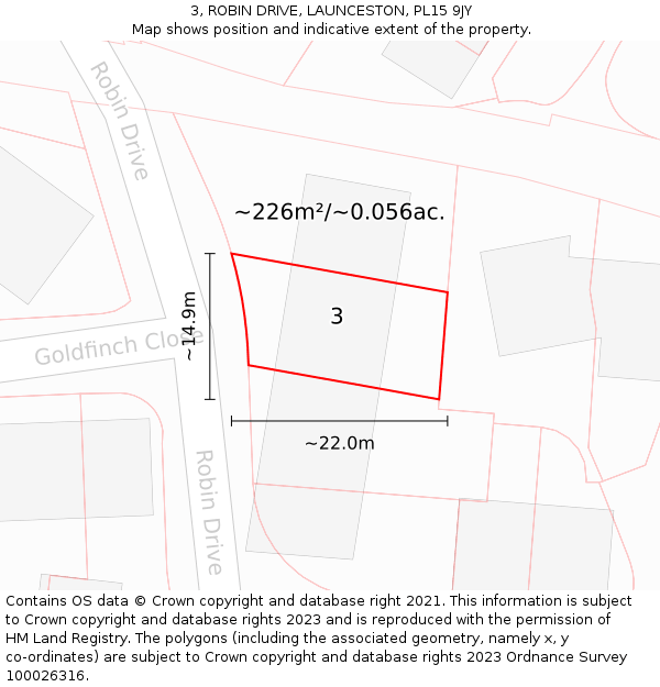 3, ROBIN DRIVE, LAUNCESTON, PL15 9JY: Plot and title map