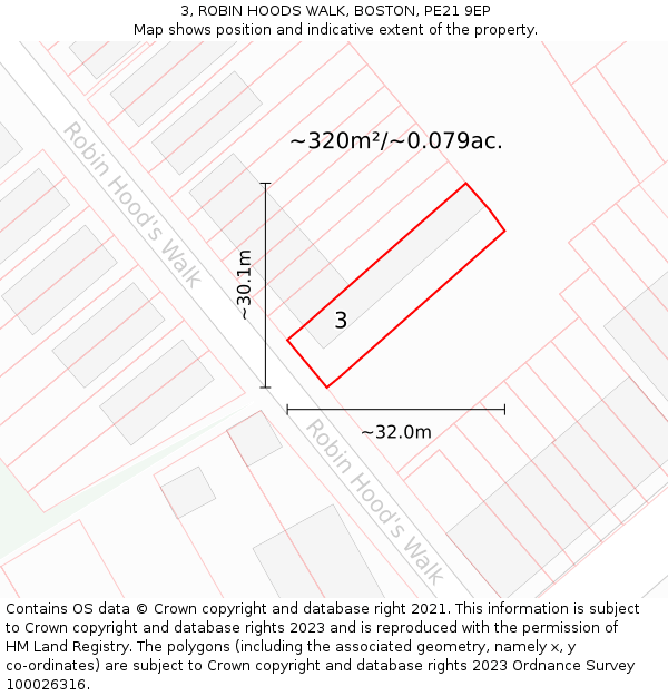3, ROBIN HOODS WALK, BOSTON, PE21 9EP: Plot and title map