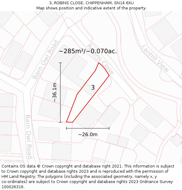 3, ROBINS CLOSE, CHIPPENHAM, SN14 6XU: Plot and title map