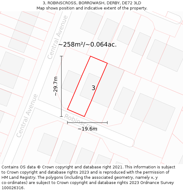 3, ROBINSCROSS, BORROWASH, DERBY, DE72 3LD: Plot and title map