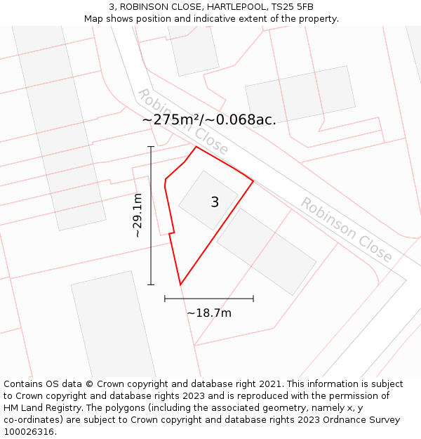 3, ROBINSON CLOSE, HARTLEPOOL, TS25 5FB: Plot and title map