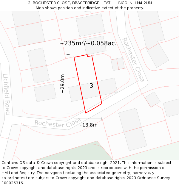 3, ROCHESTER CLOSE, BRACEBRIDGE HEATH, LINCOLN, LN4 2UN: Plot and title map
