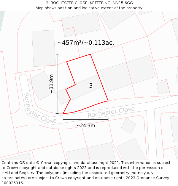 3, ROCHESTER CLOSE, KETTERING, NN15 6GG: Plot and title map
