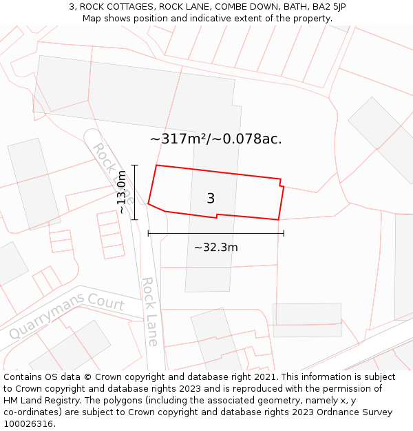 3, ROCK COTTAGES, ROCK LANE, COMBE DOWN, BATH, BA2 5JP: Plot and title map