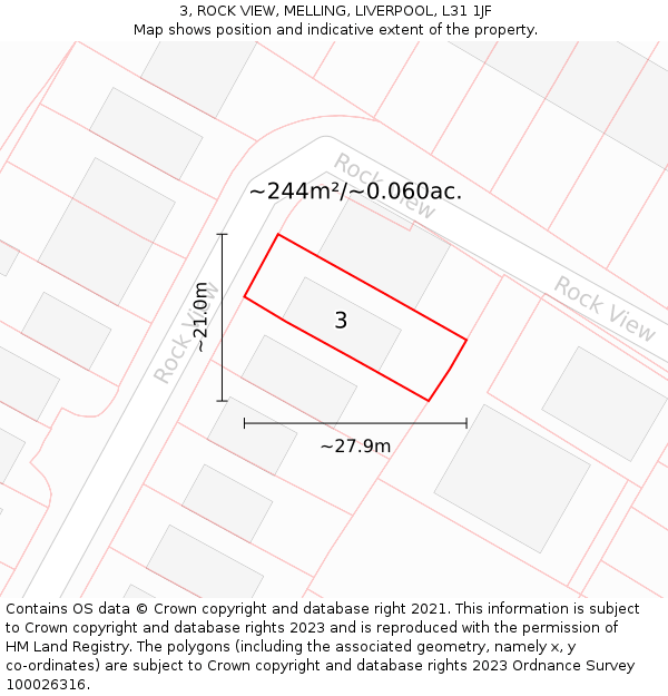 3, ROCK VIEW, MELLING, LIVERPOOL, L31 1JF: Plot and title map