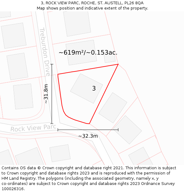 3, ROCK VIEW PARC, ROCHE, ST. AUSTELL, PL26 8QA: Plot and title map