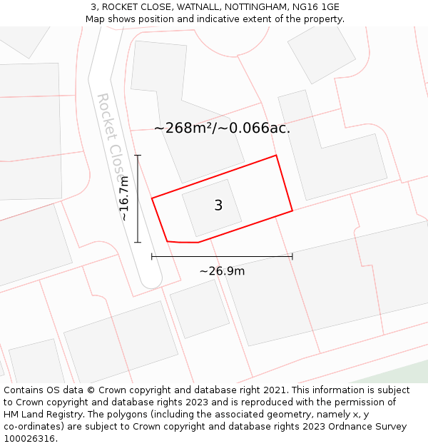 3, ROCKET CLOSE, WATNALL, NOTTINGHAM, NG16 1GE: Plot and title map