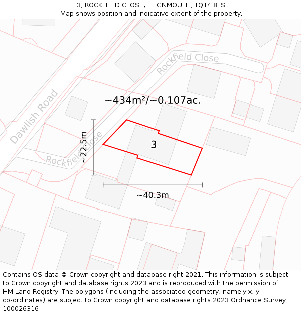 3, ROCKFIELD CLOSE, TEIGNMOUTH, TQ14 8TS: Plot and title map