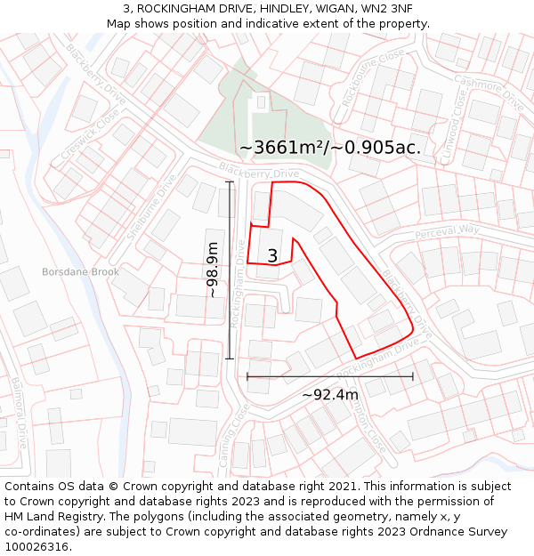 3, ROCKINGHAM DRIVE, HINDLEY, WIGAN, WN2 3NF: Plot and title map
