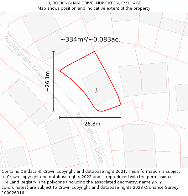 3, ROCKINGHAM DRIVE, NUNEATON, CV11 4GE: Plot and title map