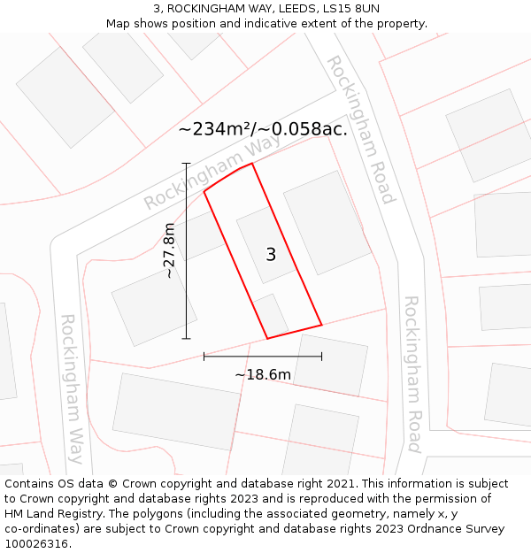 3, ROCKINGHAM WAY, LEEDS, LS15 8UN: Plot and title map