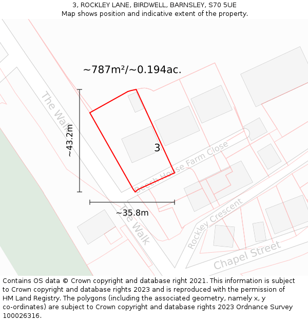 3, ROCKLEY LANE, BIRDWELL, BARNSLEY, S70 5UE: Plot and title map