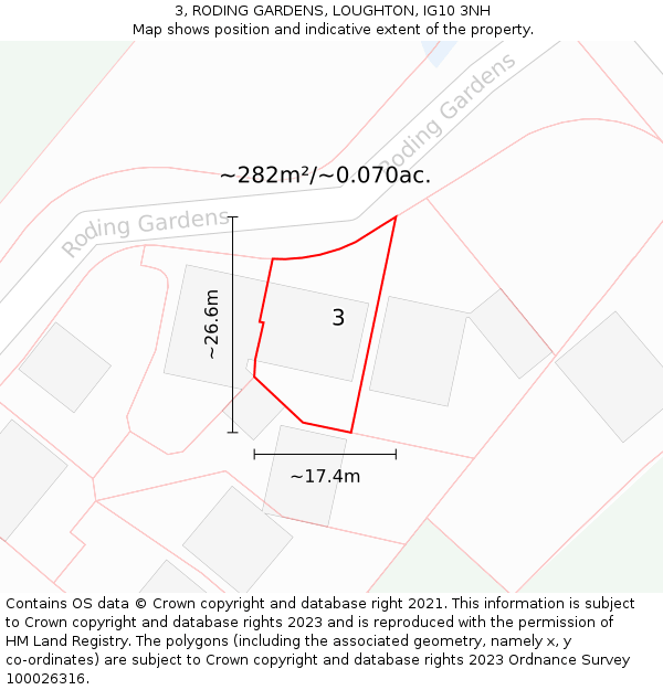 3, RODING GARDENS, LOUGHTON, IG10 3NH: Plot and title map