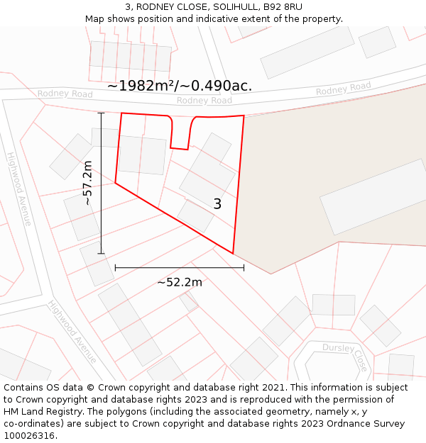 3, RODNEY CLOSE, SOLIHULL, B92 8RU: Plot and title map