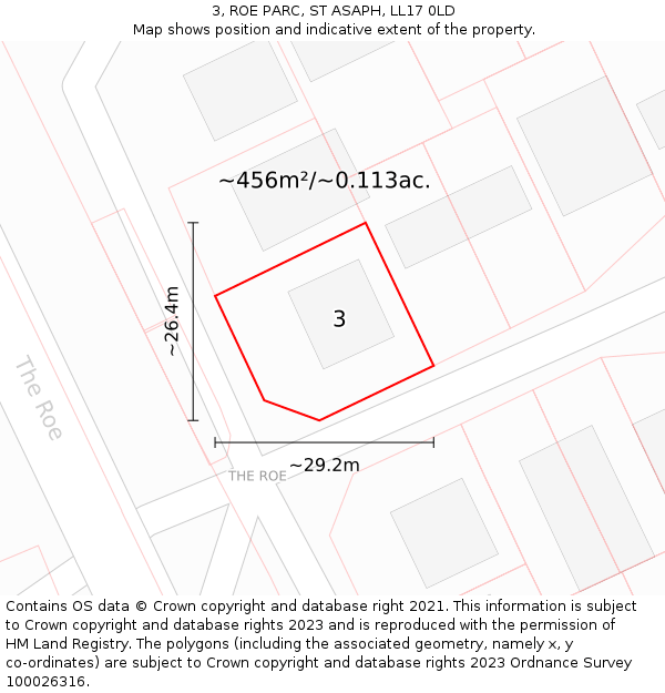 3, ROE PARC, ST ASAPH, LL17 0LD: Plot and title map