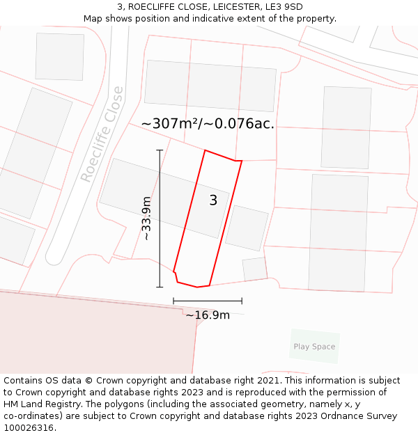 3, ROECLIFFE CLOSE, LEICESTER, LE3 9SD: Plot and title map